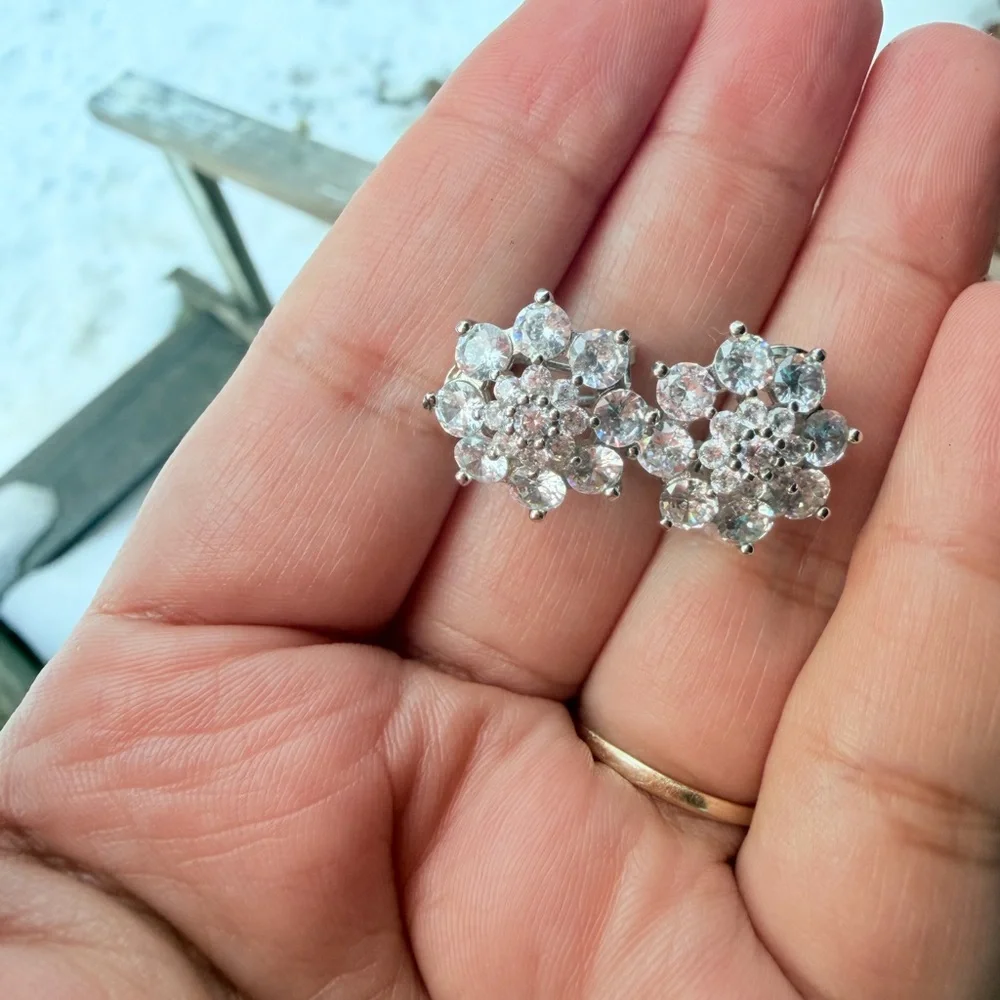 Silver Crystal flower Earrings